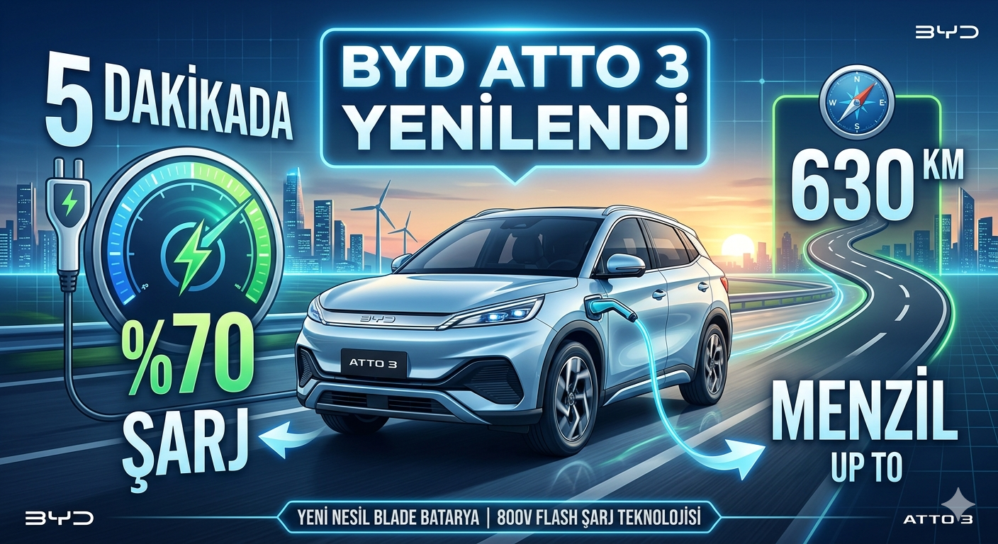 BYD Atto 3 yenilendi: 5 dakikada yüzde 70 şarj, 630 km menzil
