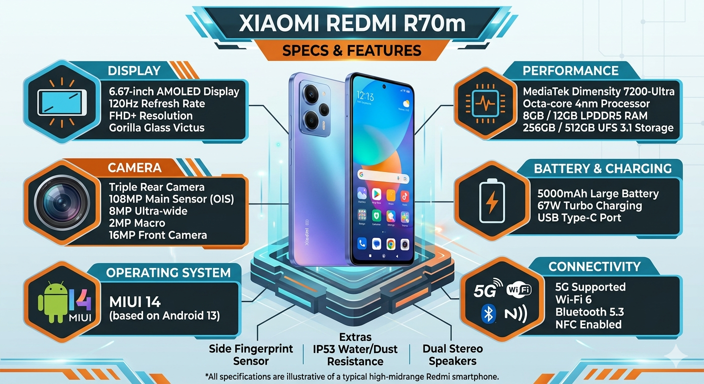 Xiaomi’den Batarya Canavarı: Redmi R70m Özellikleri